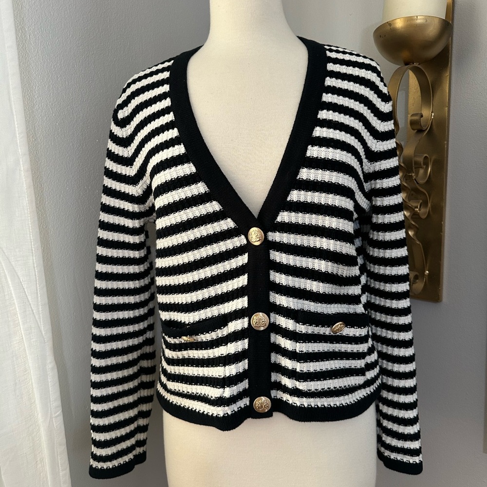 Elegant Black and White Striped Cardigan